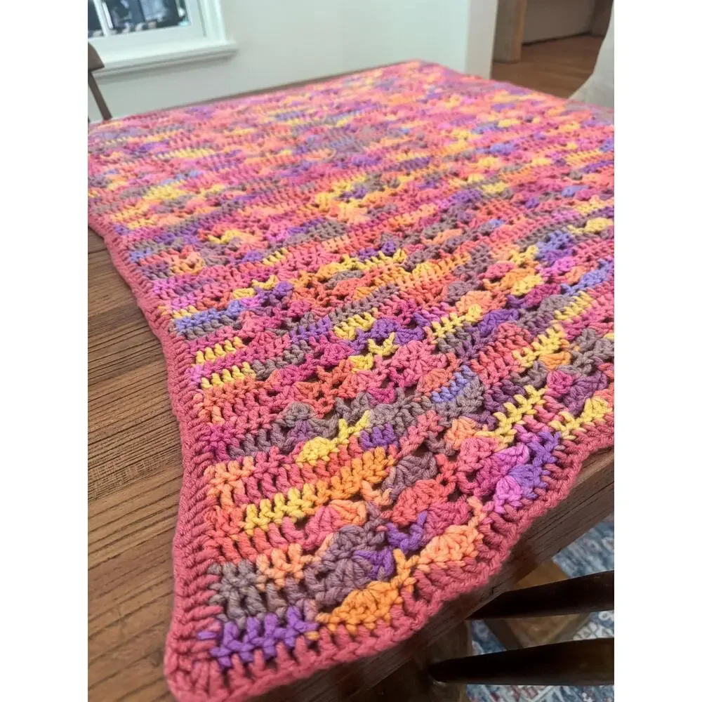 Vintage Handmade Pink Crochet Afghan Throw Blanket